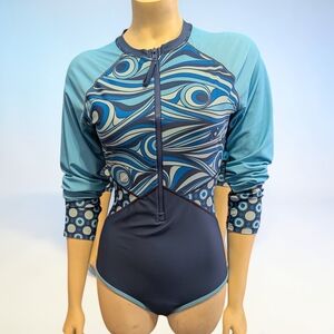 NWT Wave Life One-piece RASH GUARD Swimsuit Zip Front Size L